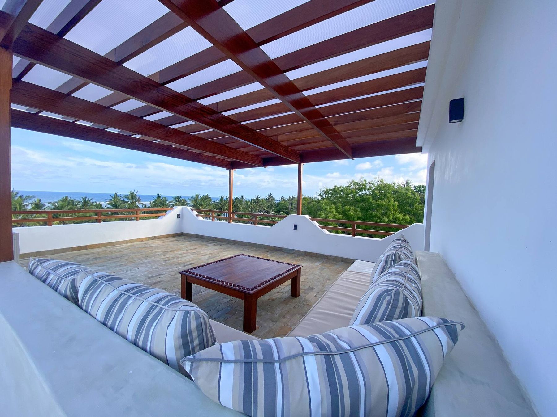 Covered rooftop lounge